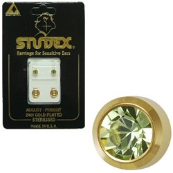 STUDEX Birthstone studs - reg bezel gold - august / peridot